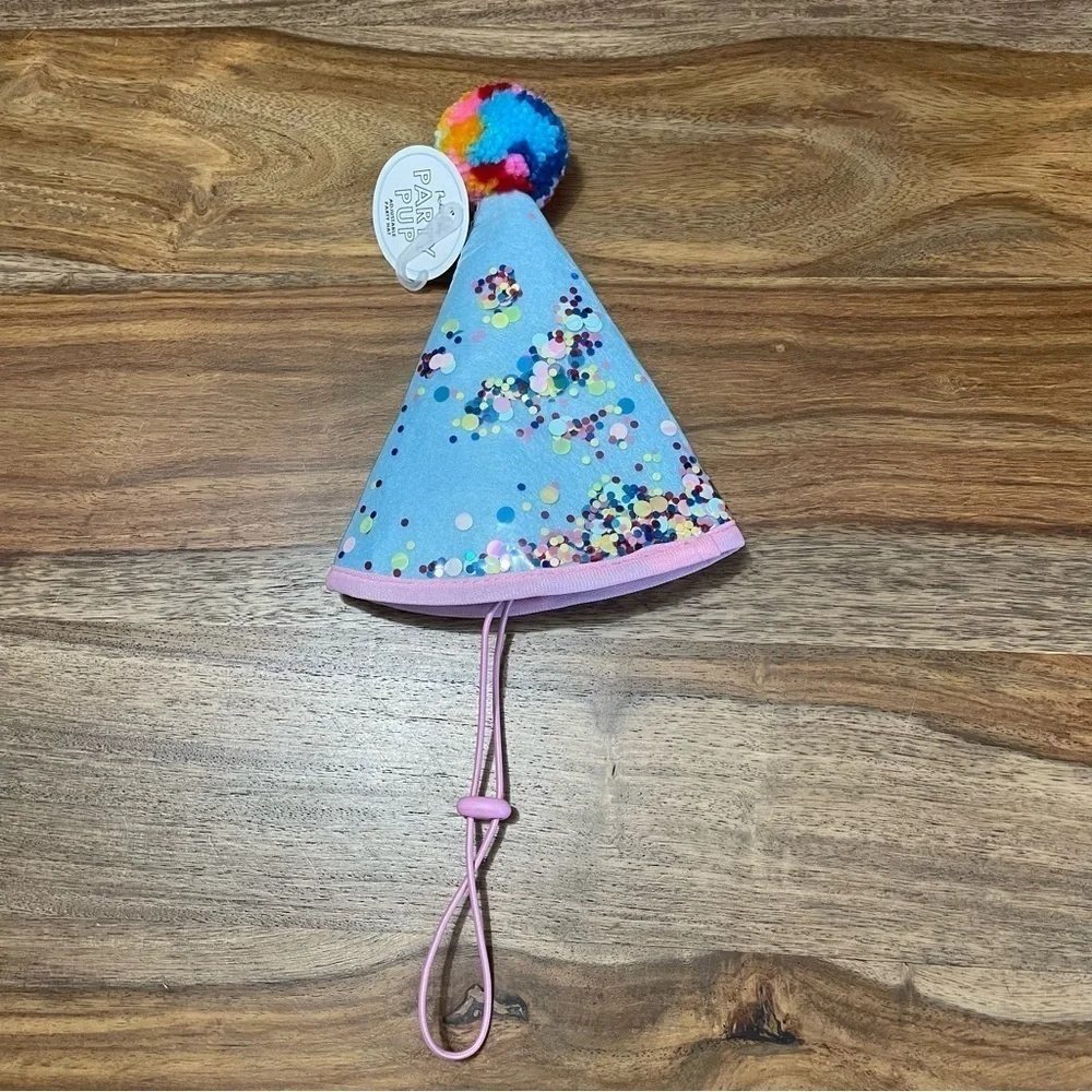 Packed‎ Party Pup Adjustable Strap Party Hat Multi Color Confetti Rainbow NWT